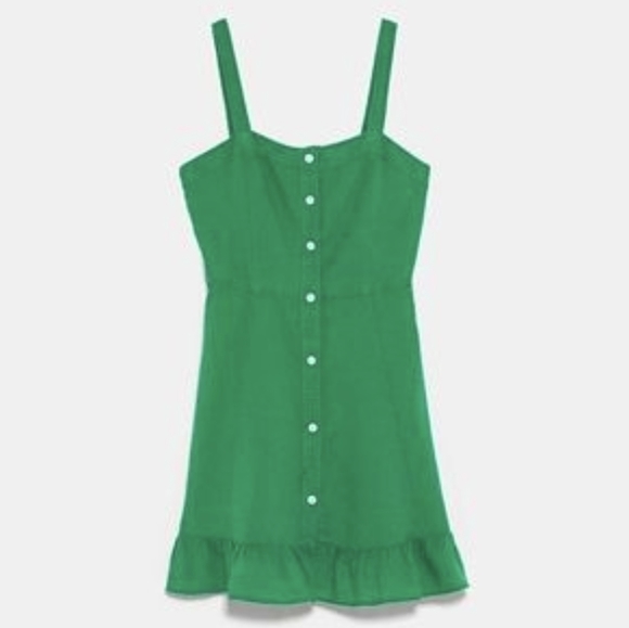 Zara Dresses & Skirts - Zara linen cotton blend mini dress with ruffle hem green medium